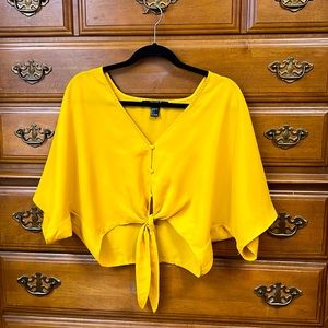 Forever 21 Front Tie Top with Button Detail - Yellow